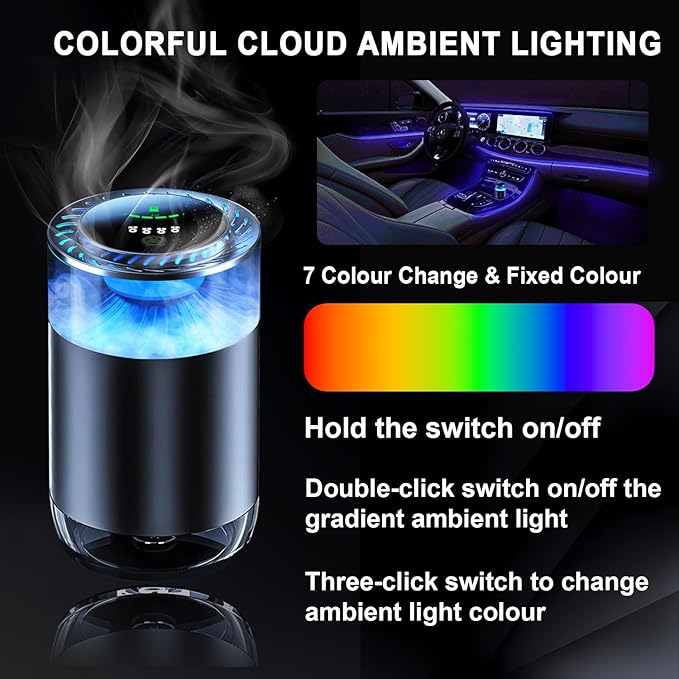Car Air Freshener with RGB Light,Diffuser Capacity for 3 Months